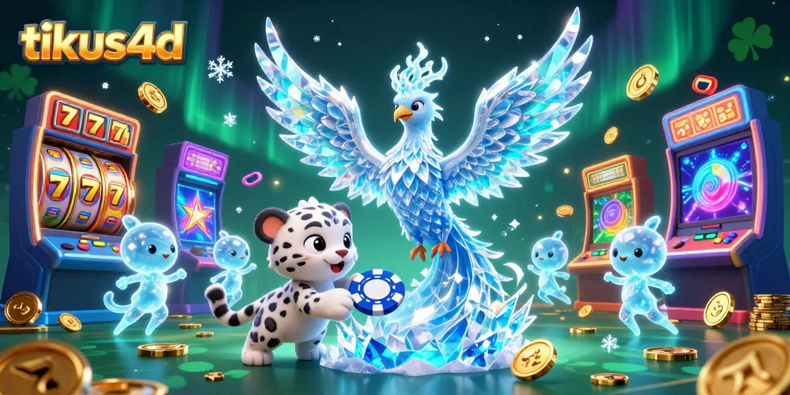 Experience excitement in tikus4d with an enchanting scene of an ice phoenix and gaming elements.