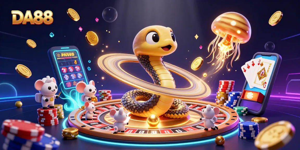Experience thrilling bets with DA88 at this vibrant cosmic casino featuring roulette and animated characters.