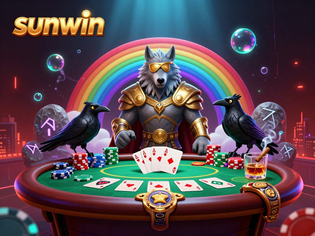 Engage with sunwin as the magical scene unfolds, featuring mythic Norse characters amidst poker elements.