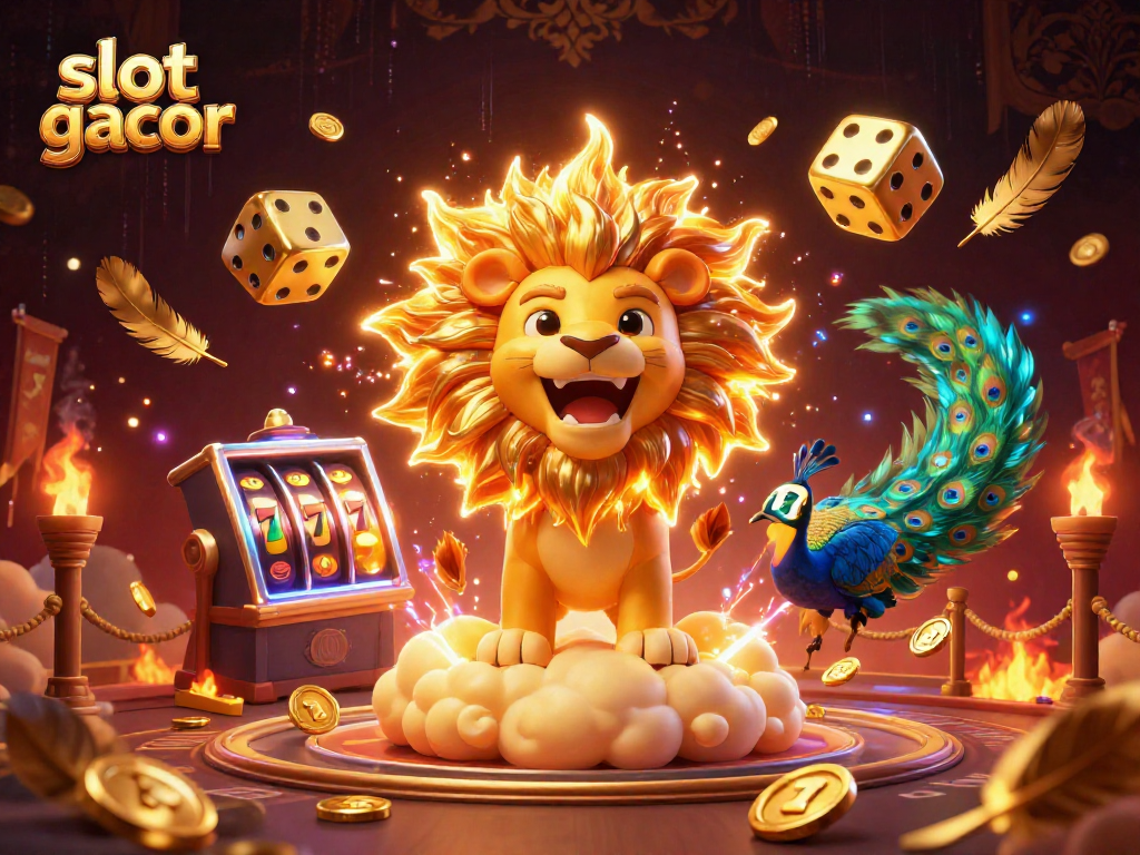 Slot gacor mengundang keberuntungan dengan simbol slot dan dadu emas berkilau.