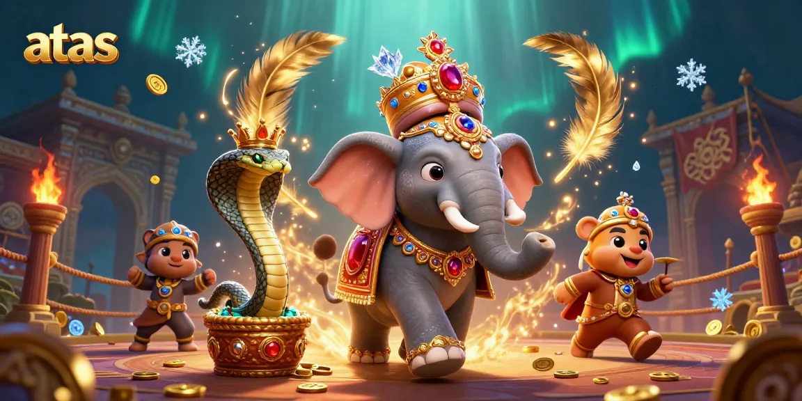 Spin and win at atas casino with a vibrant, dynamic illustration of a playful maharaja and vibrant game elements.