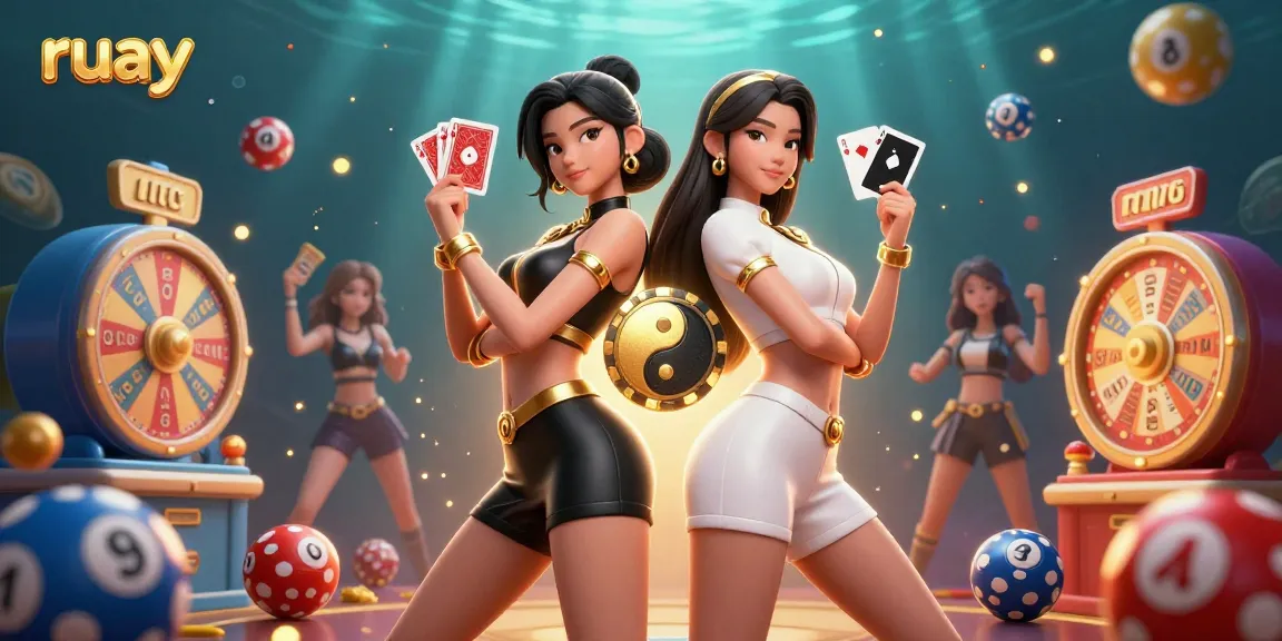 สัมผัสความตื่นเต้นของหวย ruay กับผู้หญิงเอเชียคู่หนึ่งที่ถือไพ่และองค์ประกอบที่มีชีวิตชีวา