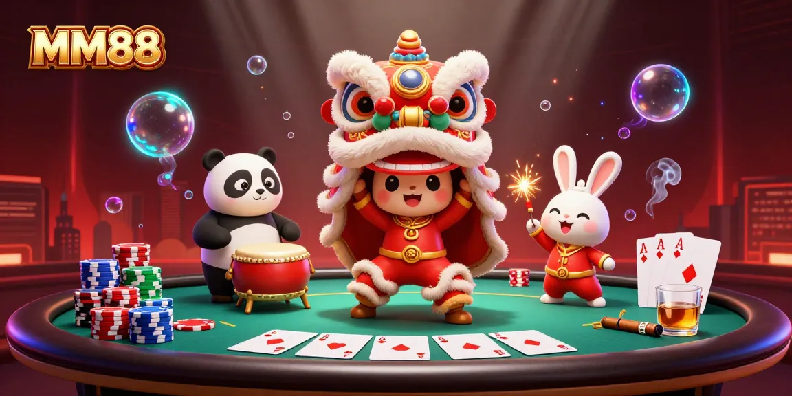 Players enjoy an exciting MM88 experience with vibrant casino elements and festive characters.