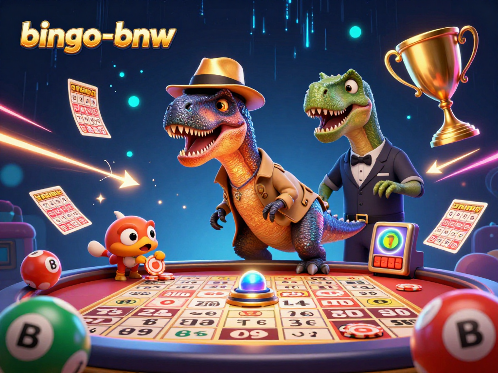 Experience the thrill of bingo-bnw with a velociraptor card counter sneaking chips in a vibrant casino setting.
