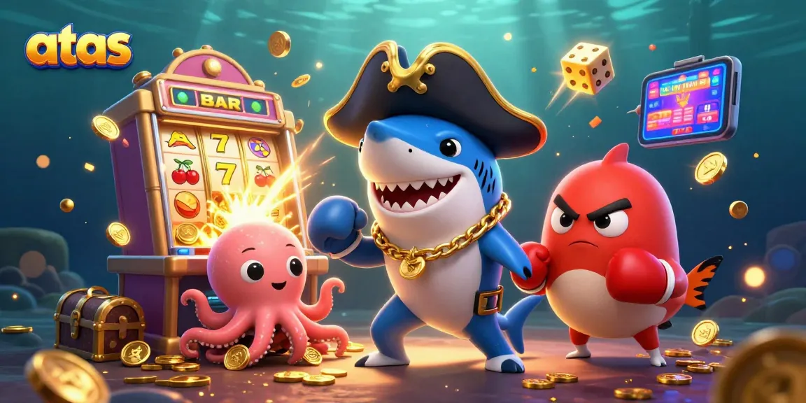 Engage in thrilling slots action at atas with our cartoon characters celebrating a jackpot win.