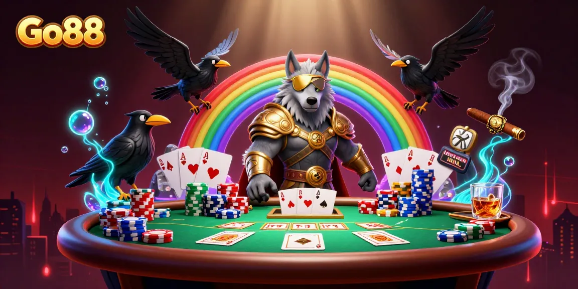 Engage in thrilling gameplay at Go88 with Norse mythology characters on a vibrant casino-themed scene.