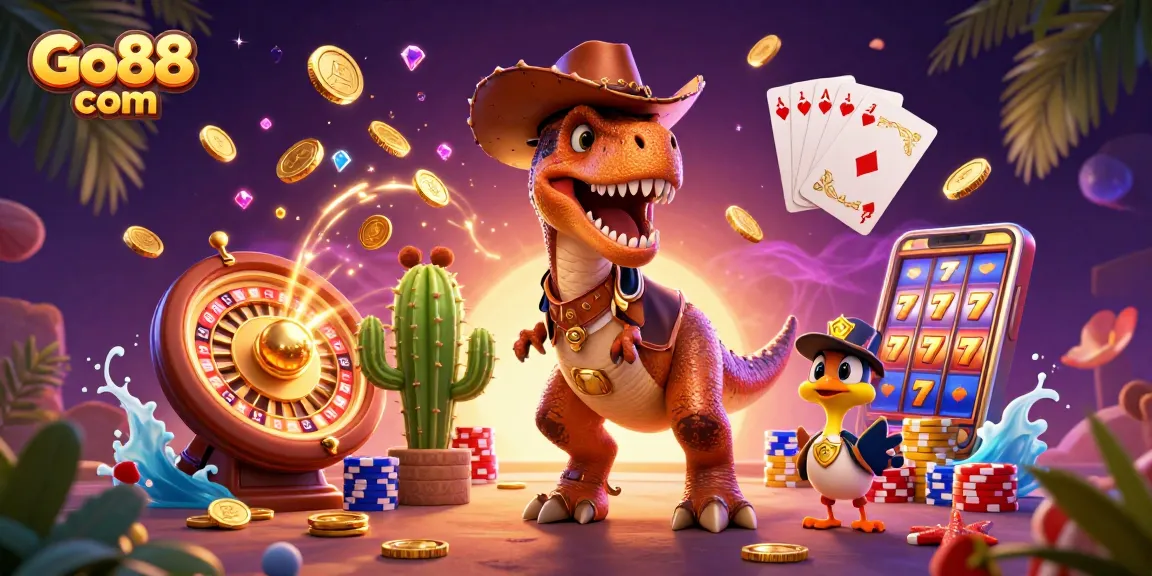 Experience thrilling gameplay at Go88 com with vibrant casino elements in a colorful 3D scene.