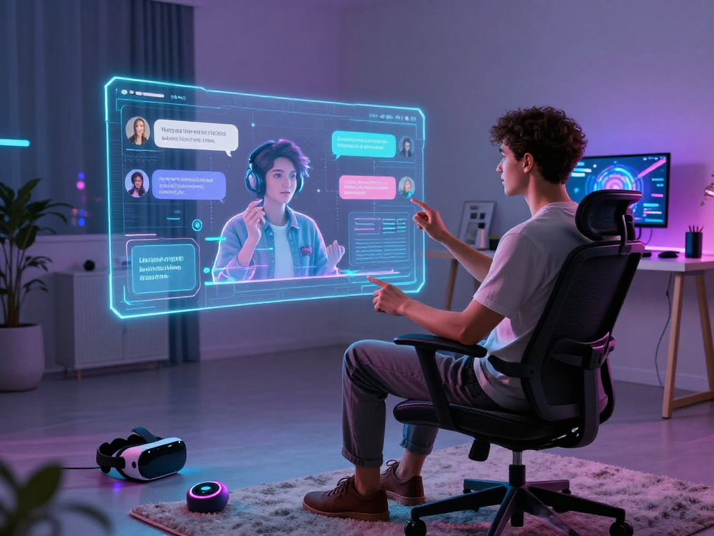Engaging AI porn chat scene with futuristic digital interface and user interaction
