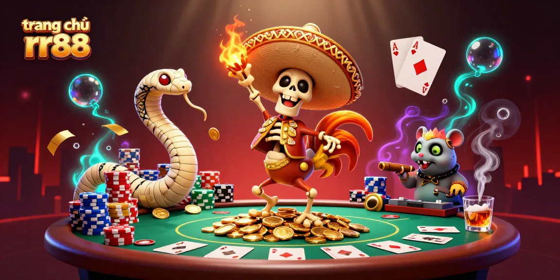 Experience the excitement of trang chủ rr88 with a lively 3D casino scene filled with vibrant characters.