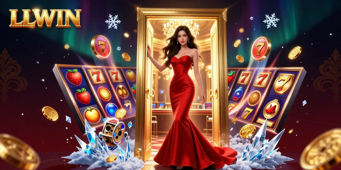 Experience LLWIN's vibrant casino atmosphere with a stunning Asian woman welcoming players into a luxurious gaming world.