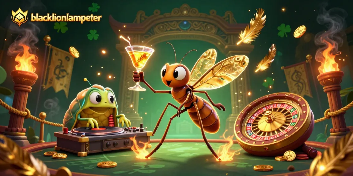 Play exciting games at blacklionlampeter with a thrilling animated casino scene featuring unique characters and elements.