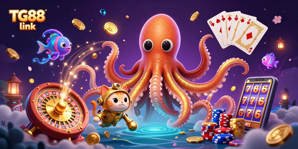 Engage with the immersive TG88 link scene featuring a kraken and diving cat, exemplifying thrilling online gaming.