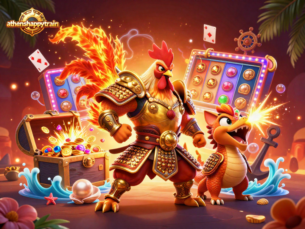 Spin to win with athenshappytrain at a vibrant casino scene featuring exciting game elements.
