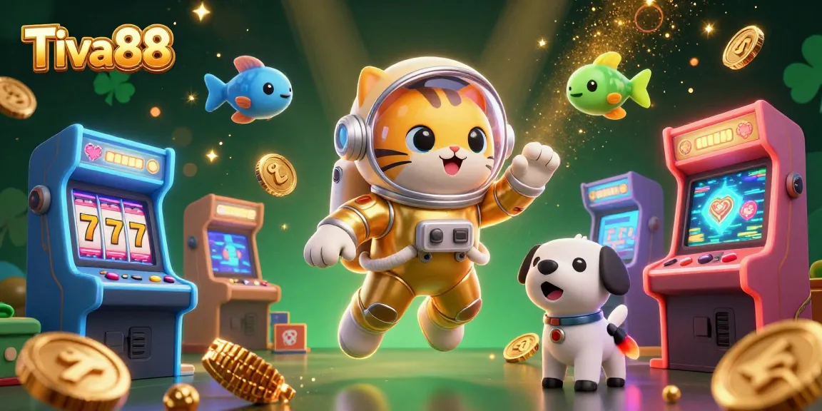 Tiva88 offers exciting gameplay with vibrant casino visuals featuring a space cat and robot dog.