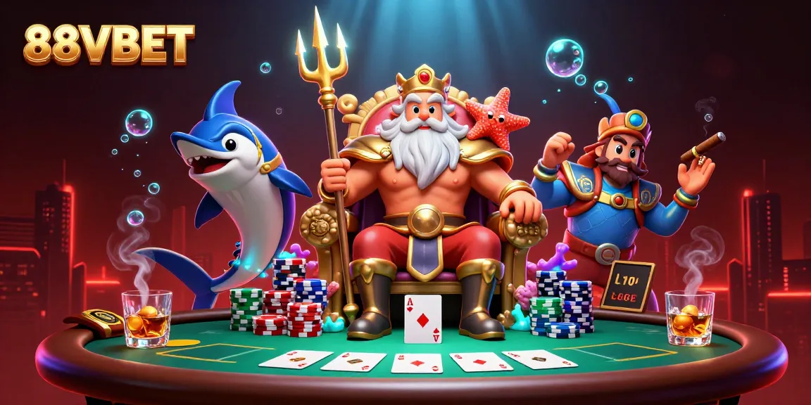 88VBET offers an underwater-themed poker scene with Neptune and vibrant gaming elements.