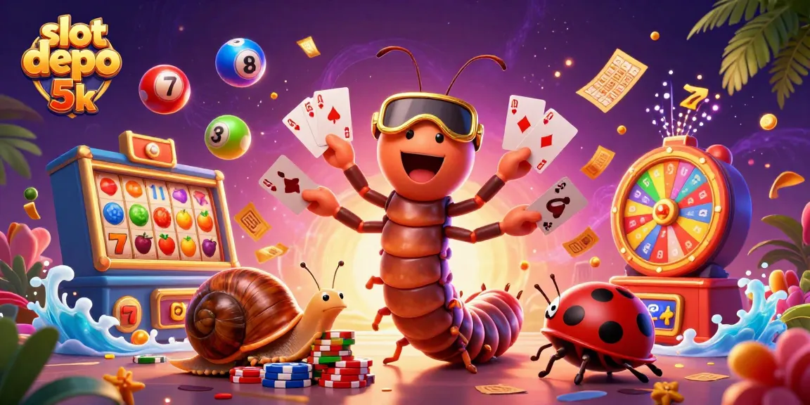 Spin and win with slot depo 5k featuring an energetic dealer and colorful game elements in a vibrant casino atmosphere.