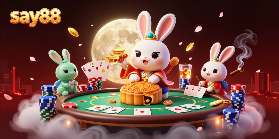 Engage in thrilling gameplay at say88 with a vibrant moonlit casino scene featuring poker-rich visuals.