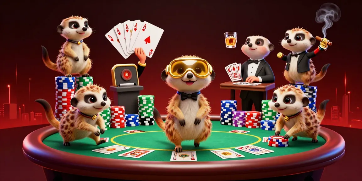Experience the thrilling energy of kk55's vibrant casino scene featuring clever meerkats at play.