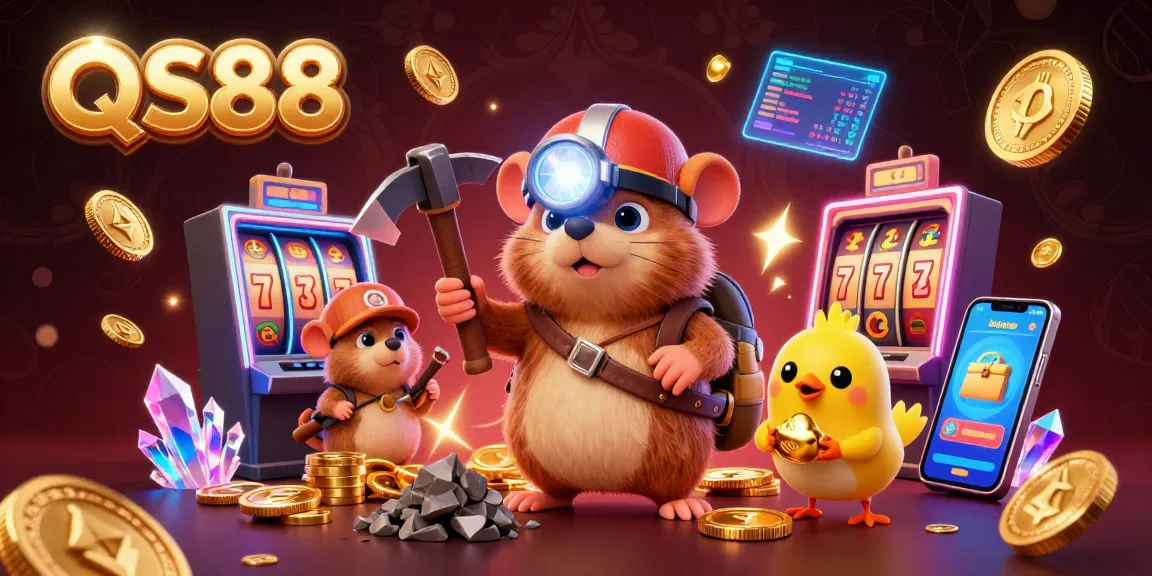 Experience thrilling gameplay at QS88 with a vibrant casino scene showcasing slot machines and golden jackpots.