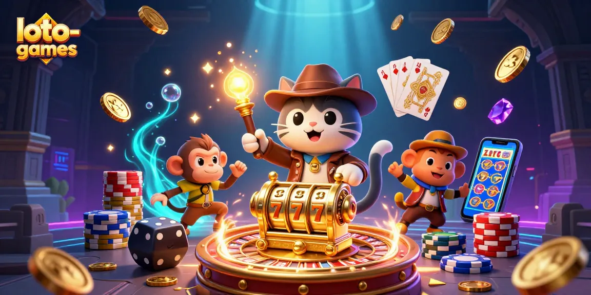 Spin the reels and win with loto-games in this thrilling 3D adventure illustration full of excitement!