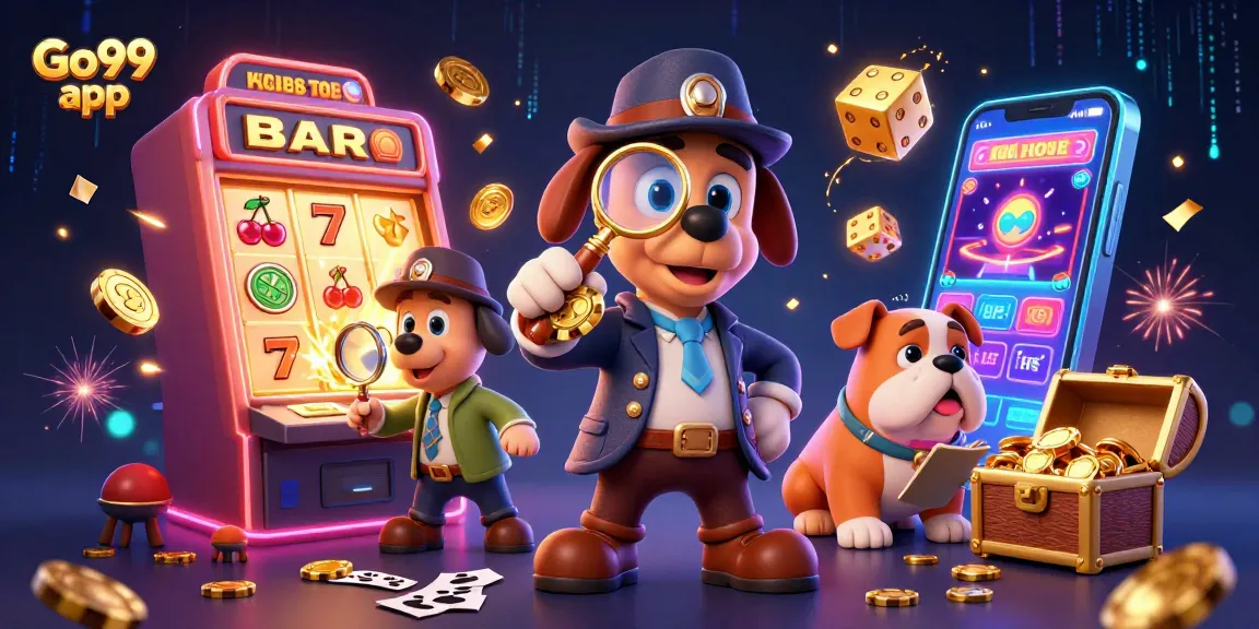 Experience the Go99 app's thrilling games and bonuses in an engaging 3D casino illustration.