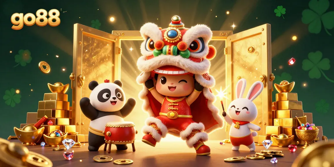 Experience thrilling slots and jackpots with go88 in this vibrant 3D casino scene.