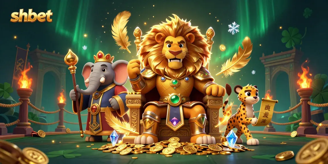 Experience exciting gameplay at shbet with vibrant casino scenes featuring a regal lion king and dynamic characters.