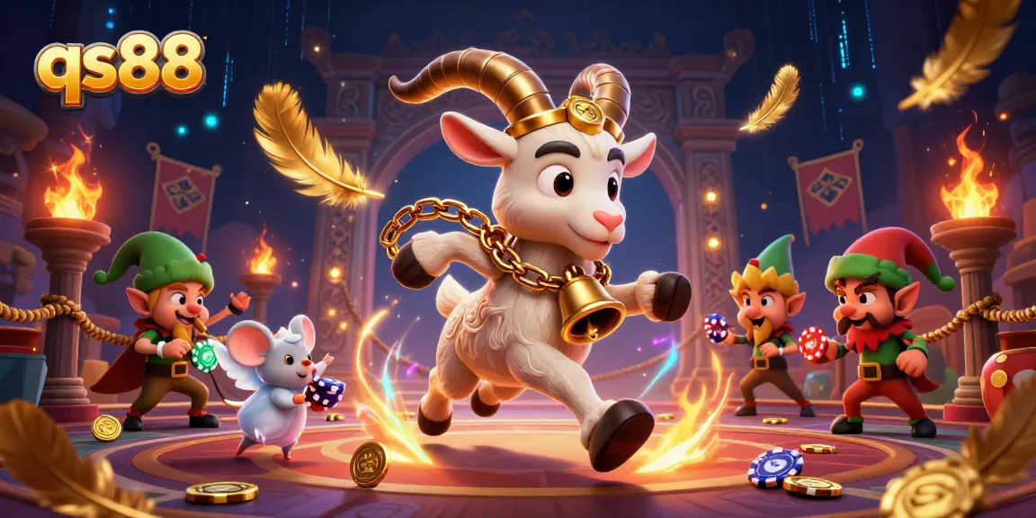 Experience the thrilling gaming at qs88 with festive characters in a vibrant casino scene.