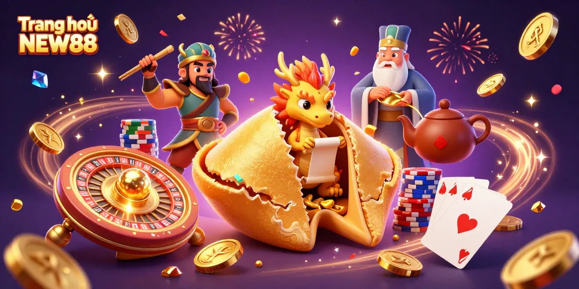 Experience exciting gameplay at Trang chủ NEW88 with a vibrant casino scene filled with golden fortunes and shimmering treasures.