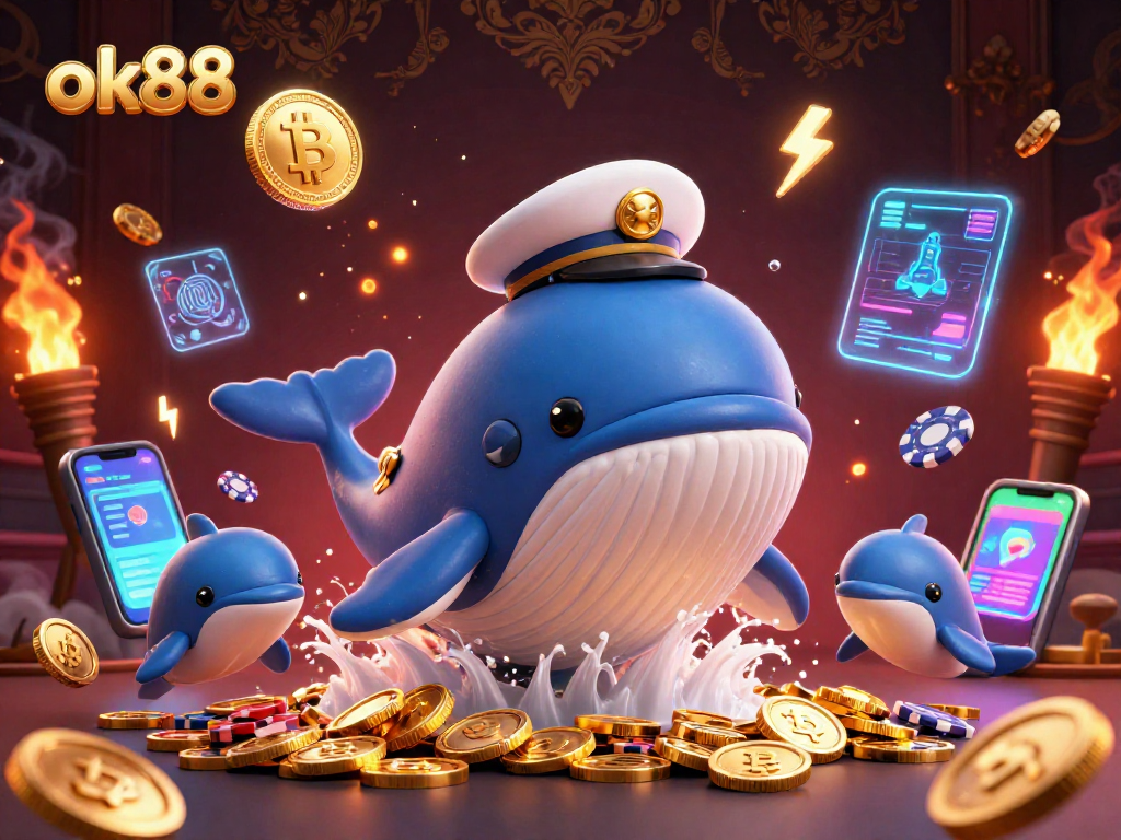 Betting like a pro at ok88 with exciting whales, dolphins, and coins in this vibrant scene