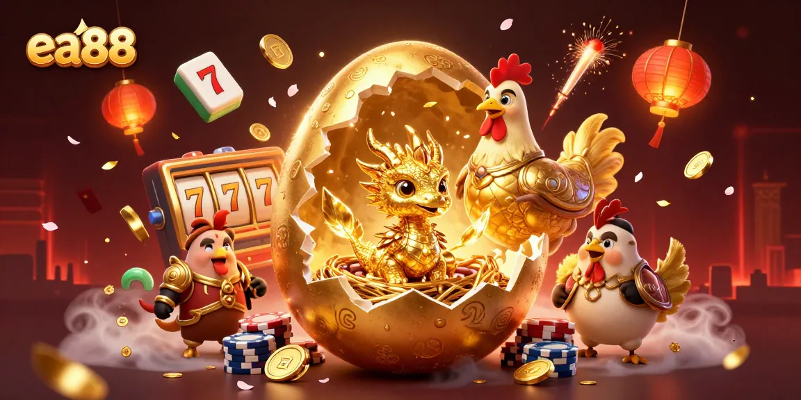 Win big at ea88 with a golden dragon emerging from a jackpot, surrounded by dynamic casino elements.