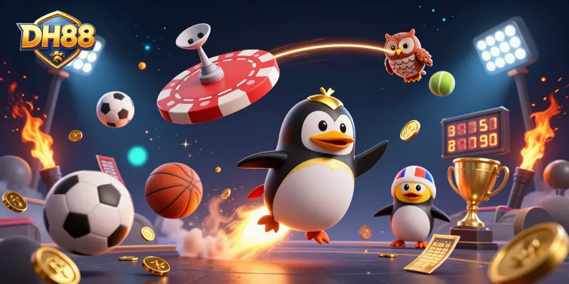 Experience thrilling gameplay at DH88 with dynamic sports betting elements and a golden penguin mascot.