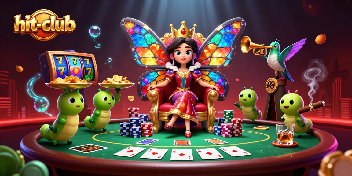 Engage in exciting gameplay at hit-club with our vibrant casino butterfly queen and poker scene!