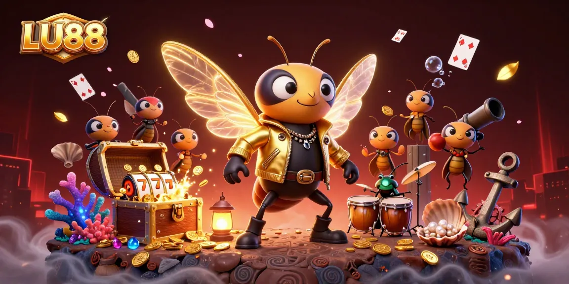 LU88 captures the excitement of winning in a vibrant casino scene featuring animated characters and slot elements