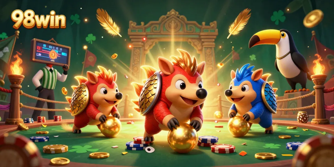 Experience thrilling strategies at 98win, where rival pangolins battle amidst casino excitement.