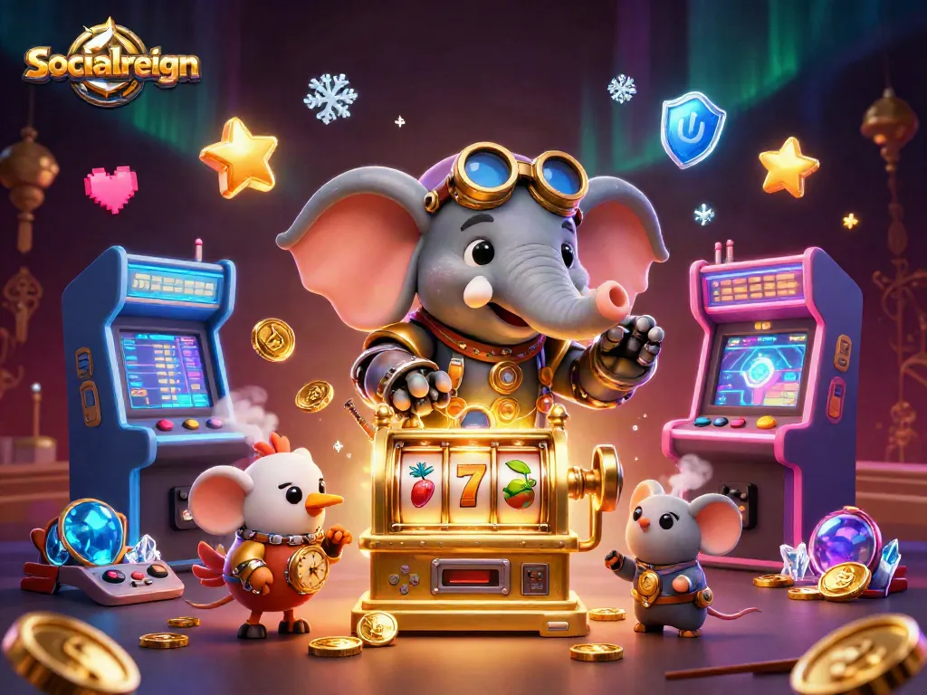 Engage with the interactive socialreign casino experience, featuring vibrant slot machines and gaming elements.