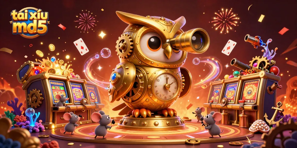 Experience the excitement of tài xỉu md5 with a dynamic, immersive casino scene featuring whimsical characters.