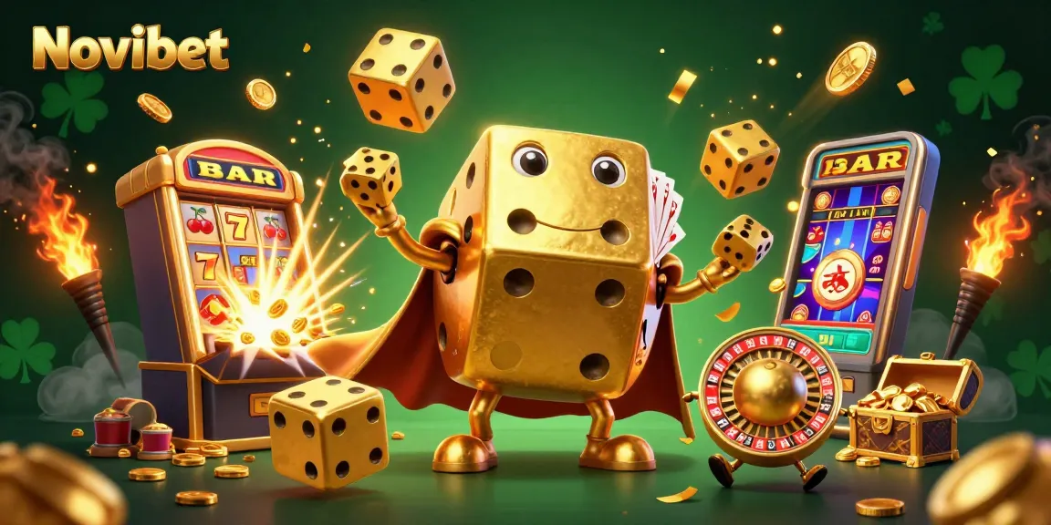 Experience thrilling gameplay with Novibet's dynamic casino elements and golden dice adventure.