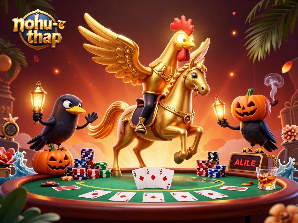 Navigate the exciting world of nohu-toa-thap, where a golden rooster and companions win big amidst vibrant casino action.