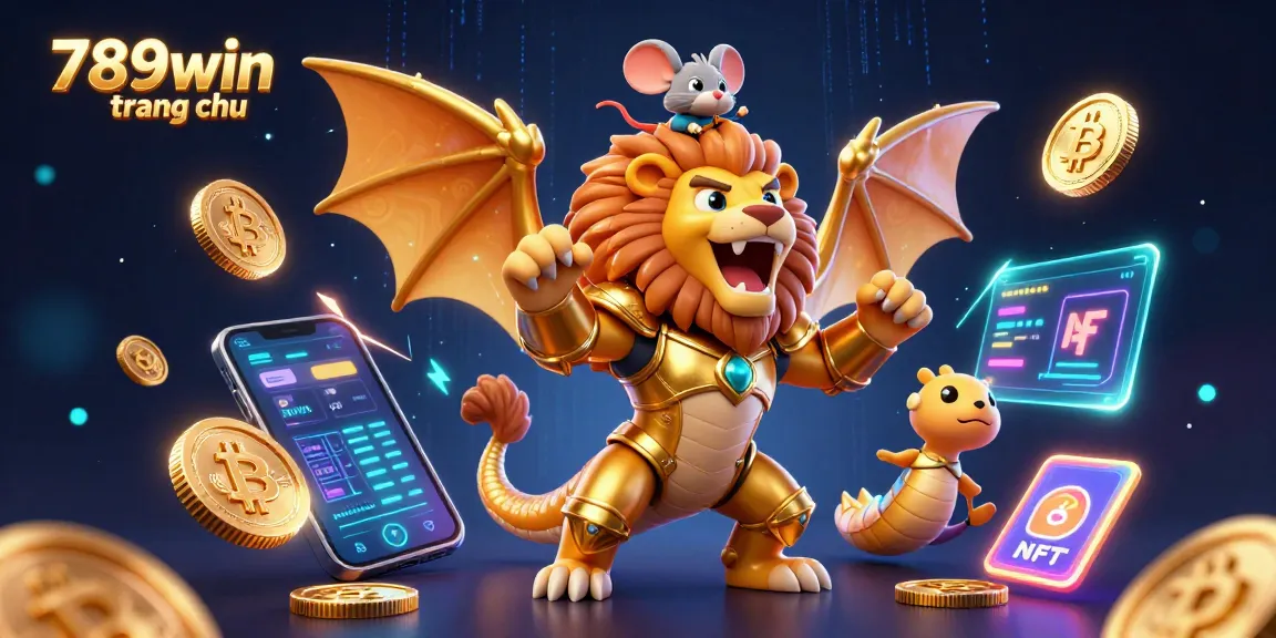 Bet on exciting wins with 789win trang chu, featuring a heroic chimera and vibrant crypto elements.