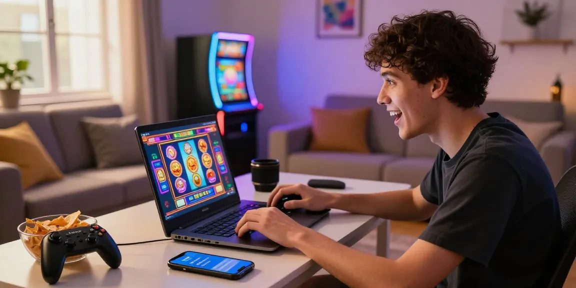Exciting online gaming experience with ngamenjitu on laptop in vibrant home setting.