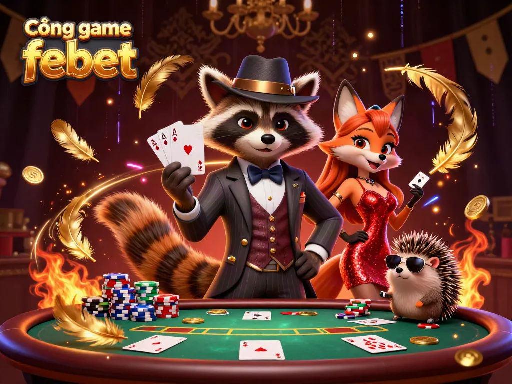 Experience thrilling poker action with Cổng game febet in this vibrant 3D casino illustration.