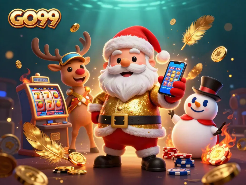 Experience the thrill of GO99 slots with Santa and friends in an exciting casino scene!