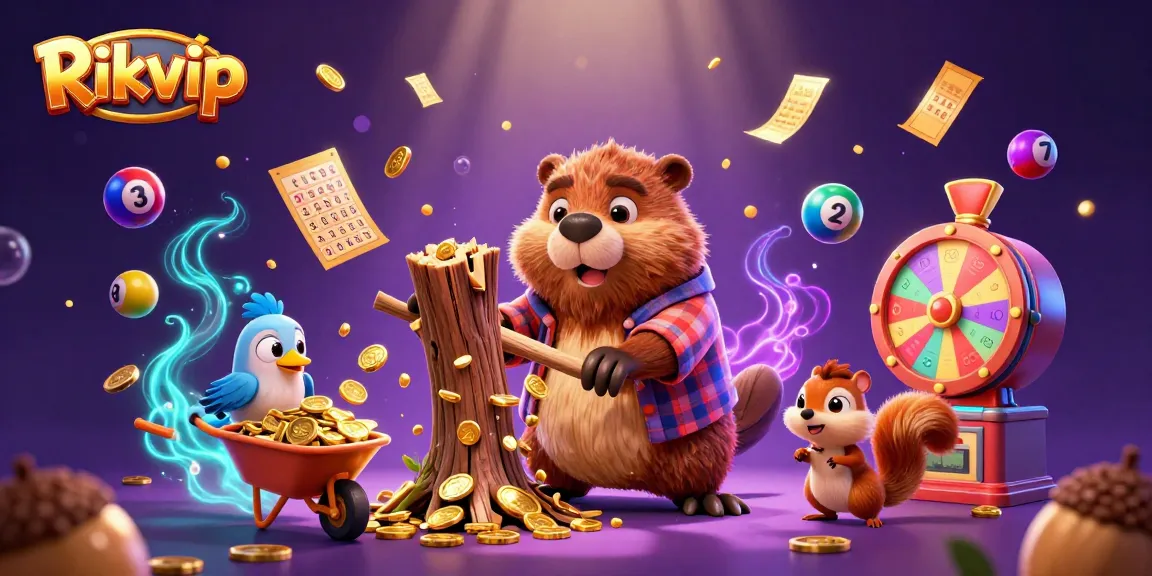 Rikvip invites you to join in a vibrant 3D casino scene with gold coins spilling from a tree.