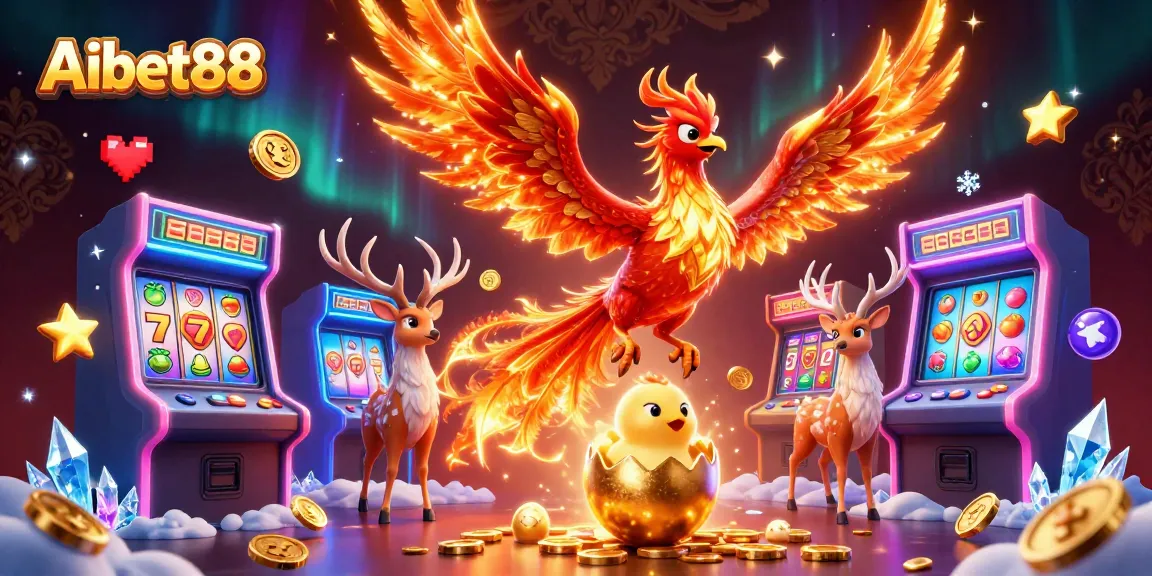 Aibet88 brings excitement to the casino scene with vibrant phoenixes and gaming action.