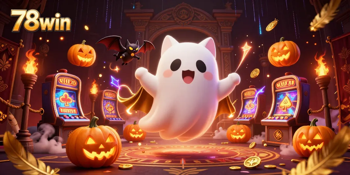 Engage with thrilling gameplay at 78win featuring a ghost cat and vampire bat in a haunted casino.