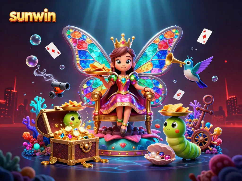 Experience thrilling sunwin gameplay with vibrant casino-themed characters and dazzling treasures.