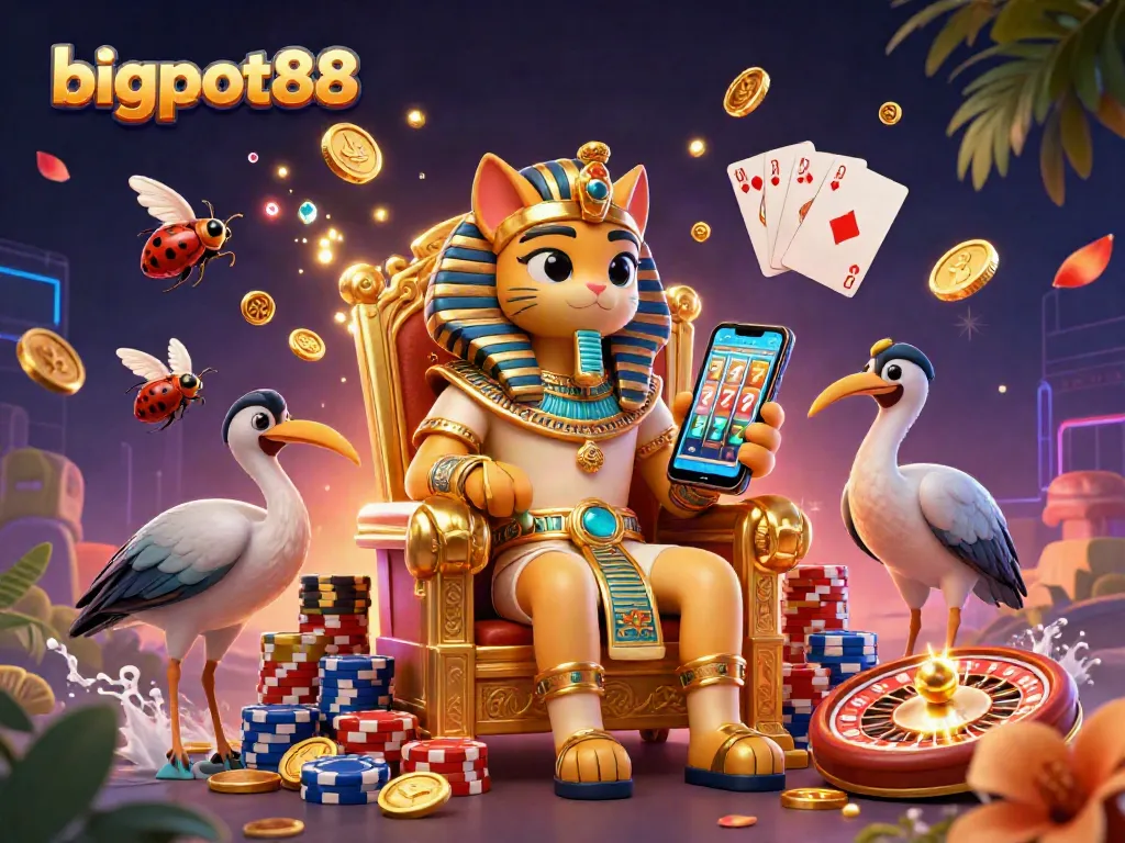 Bigpot88 menghadirkan gambaran kasino menakjubkan dengan karakter raja mesir dan banyak elemen hoki.