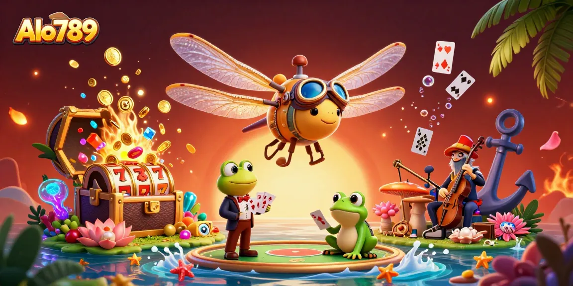 Alo789 gaming experience featuring lively characters and dynamic casino elements in a colorful scene