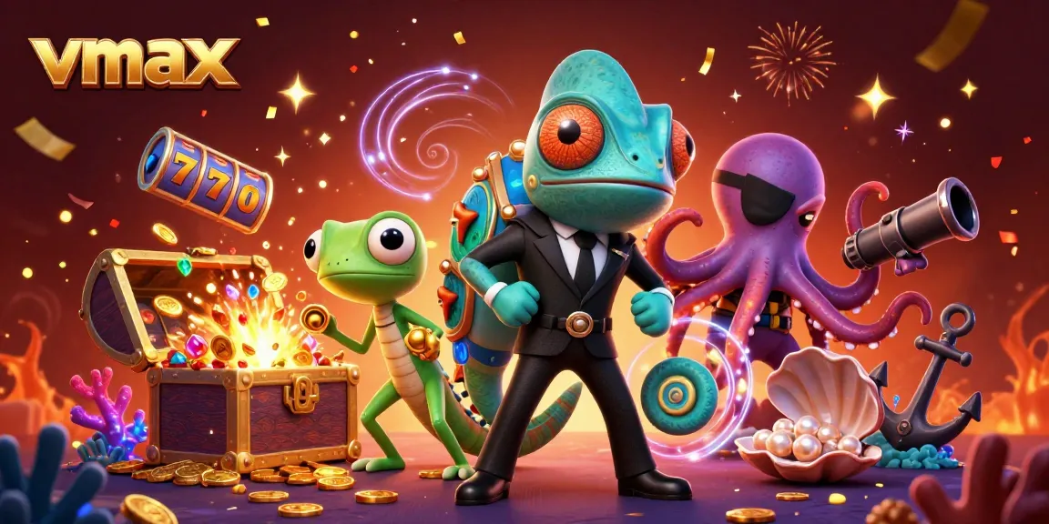 Experience thrilling gaming with vmax in a lively underwater casino scene featuring vibrant characters and dynamic elements.